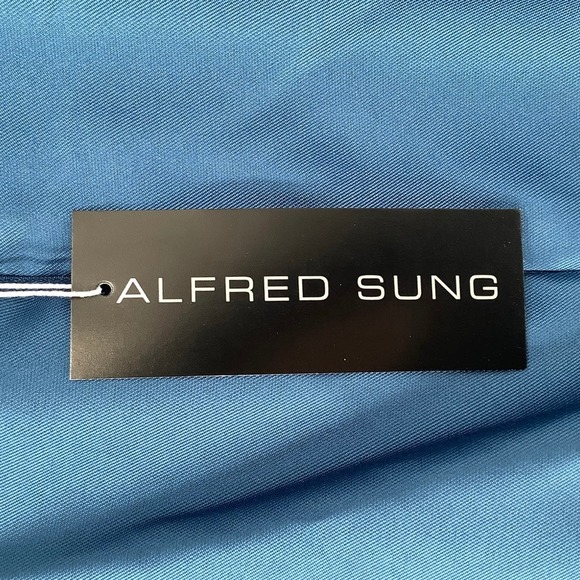 NEW Alfred Sung Sz 0 Open Back Bow Tie Satin Trumpet Gown Blue $236 msrp I24-11 - Picture 10 of 11
